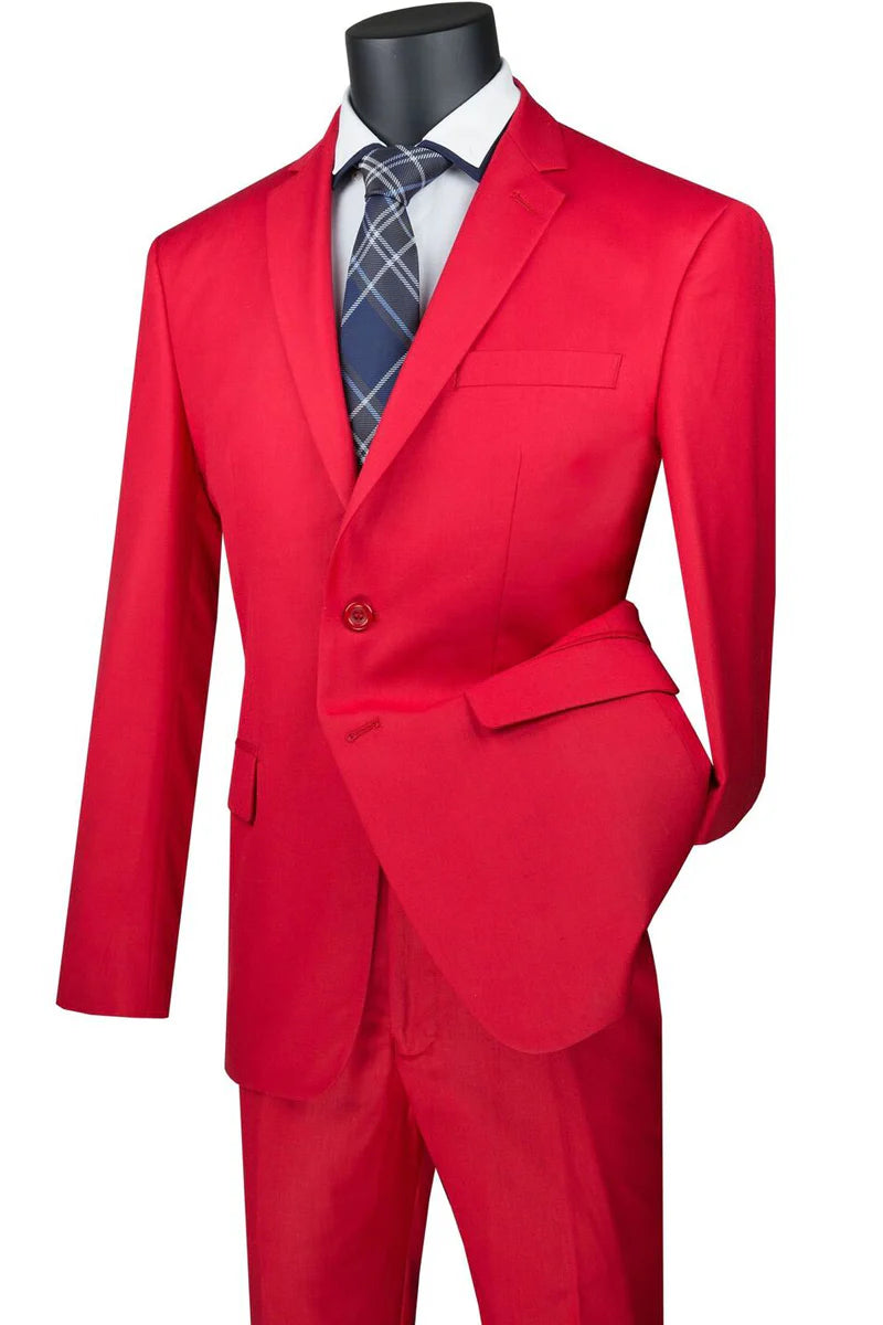 Vintagevo Collection: Red 2 Piece Solid Color Single Breasted Slim Fit Suit