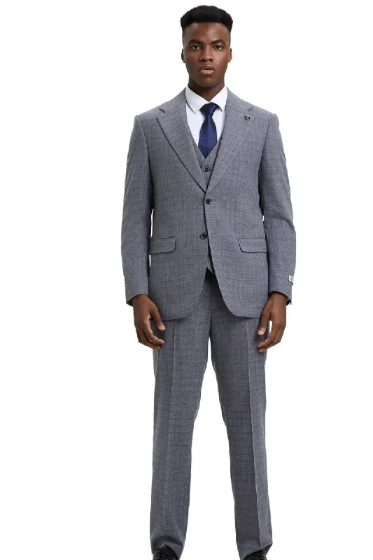 Sleekifyer Collection: Men's Graph Check 3 Piece Hybrid Fit Suit In Grey