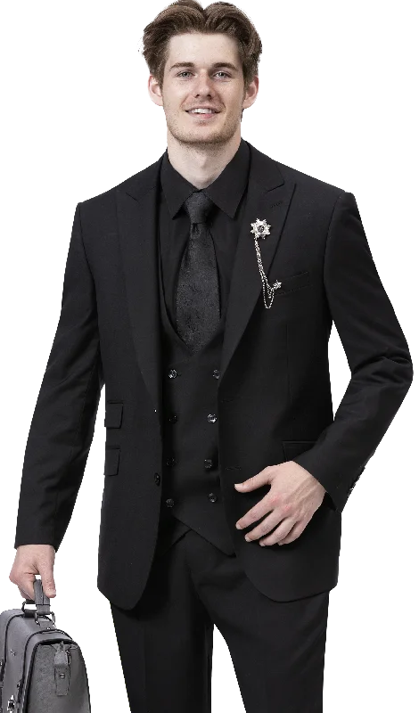 Black Three Piece Regular Fit Fashion Suit M2770