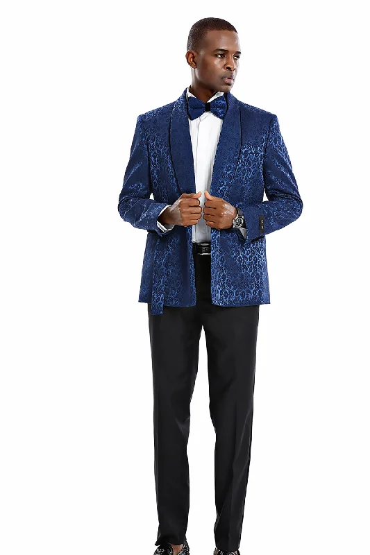 Revolutionize Collection: 3-Piece Paisley Suit For Men In Blue/Black- Slim Fit