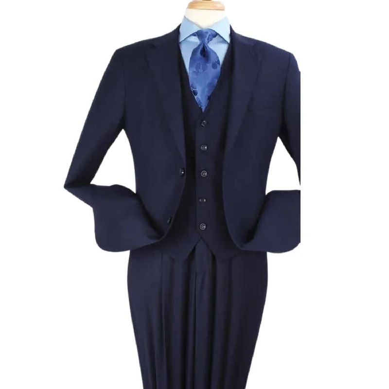 Luxury Wool Feel Navy Classic Fit 3-Piece Suit Set with Vest