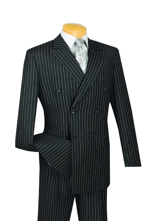 Symphony Collection: Black 2 Piece Pinstripe Double Breasted Regular Fit Suit