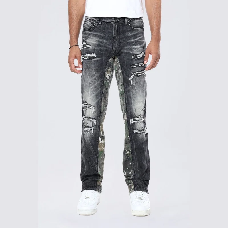 Men's Jeans for a Night OutLong Tree Camo Insert Jeans - Moon Black