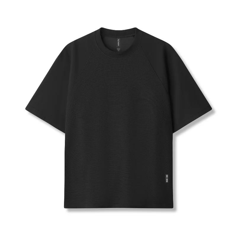 Men's Shirts with Pin Collars0946. Waffle Knit Oversized Tee - Black/Black