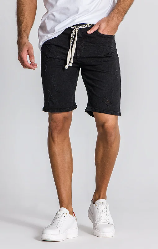 Men's Pants with Ripped and Distressed DetailsBlack Label Denim Shorts