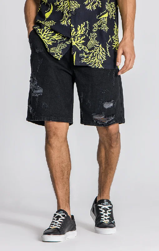 Men's Pants with Flat-Front DesignsBlack Underwater Denim Shorts