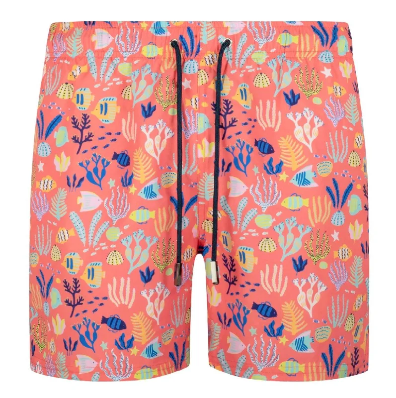 Men's Pants with Contrast StitchingJames Cromwell Mens Sealife Swimshorts - Coral