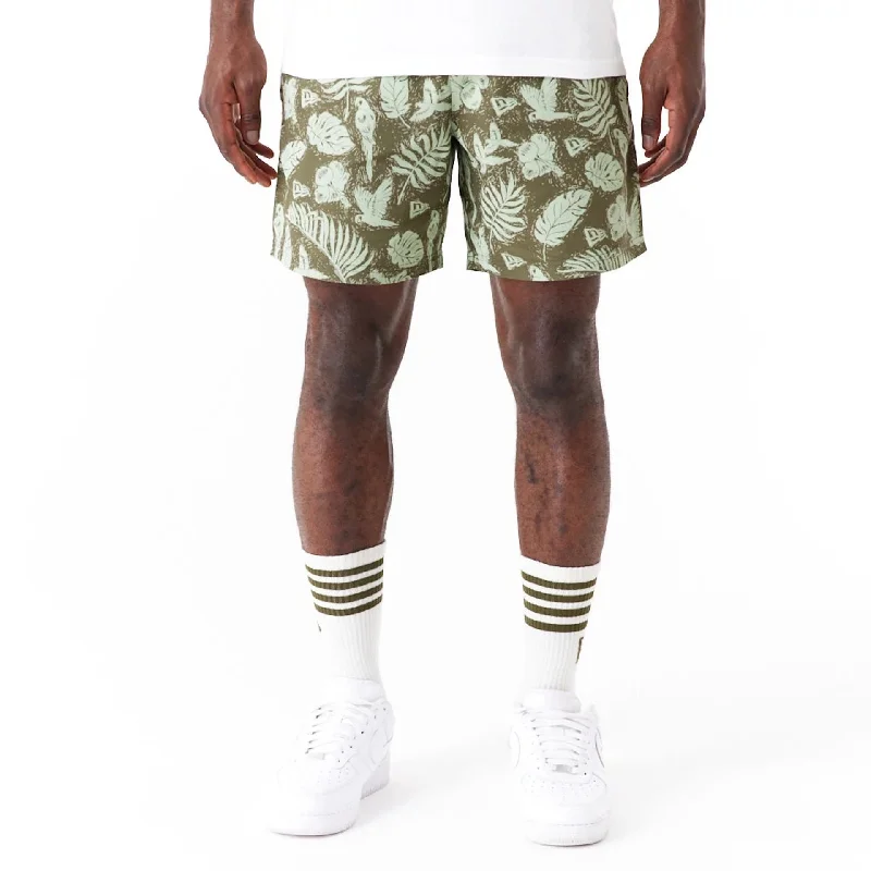 Men's Pants with Moisture-Wicking PropertiesNew Era All Over Print Green Woven Shorts