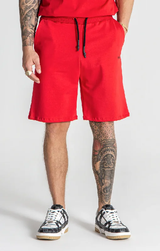 Men's Pants with Contrast WaistbandsRed Easy Shorts