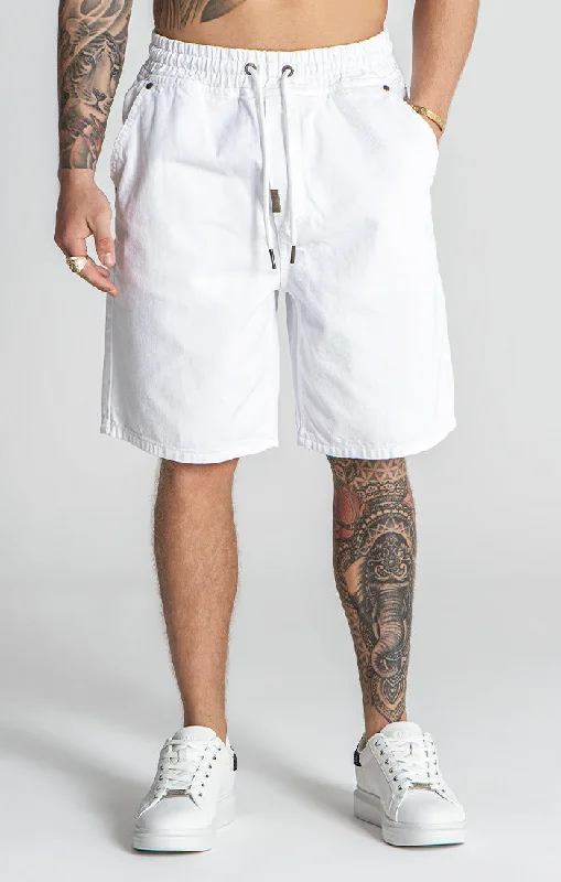 Durable Men's Work PantsWhite GK Elastic Waist Shorts