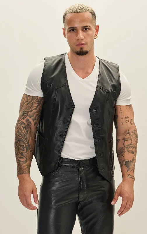 Men's Coats with Quilted LiningClassic Club Style Leather Vest - Black