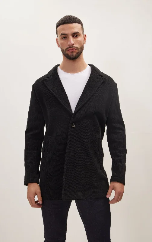 Men's Coats with Adjustable HemsRelaxed Corduroy Button Closure Jacket - Black