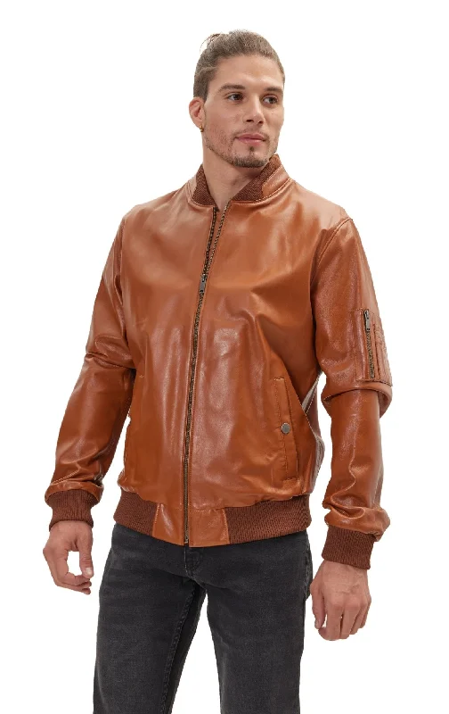 Affordable Men's Winter CoatsGenuine Leather Bomber Jacket - Brown