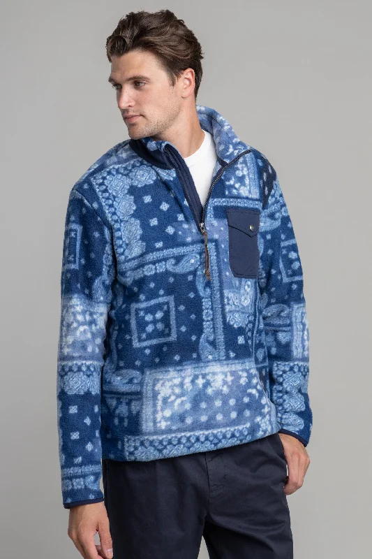 Men's Sweaters with Hidden PocketsBandana Patchwork Fleece Pullover