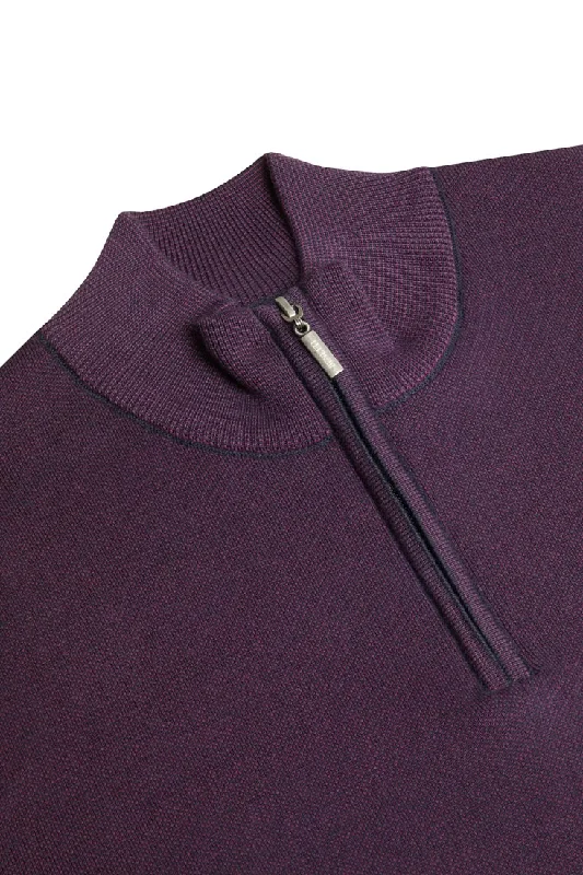 Men's Sweaters with Adjustable HemlinesBENETTI 1/4 ZIP VERONA KNIT - PLUM