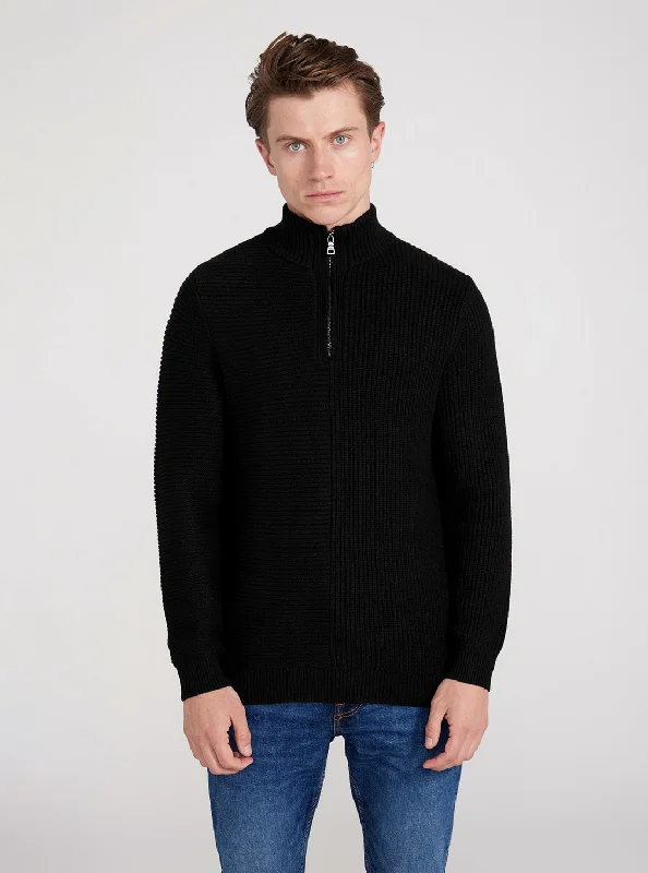 Men's Sweaters with Patchwork DesignsBlack Carmen Long Sleeve Mock Neck Sweater