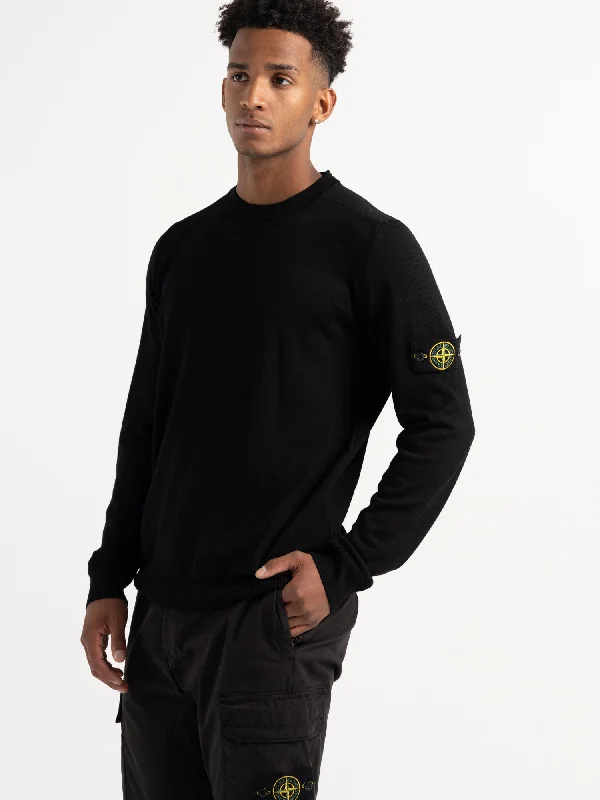 Men's Sweaters with Patch PocketsBlack Wool Crewneck Sweater