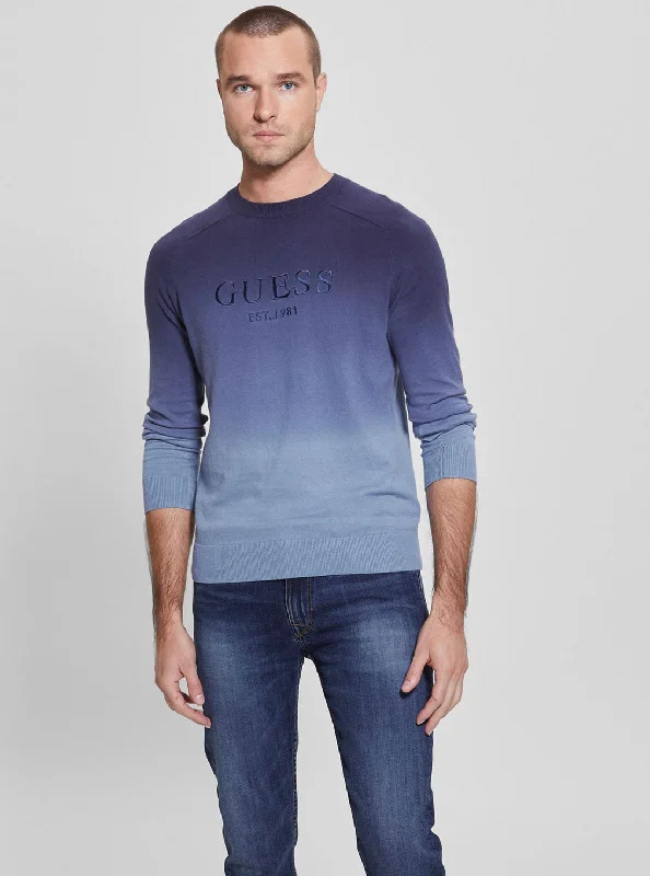 Men's Sweaters with High-Low HemlinesBlue Pace Deep Dye Jumper