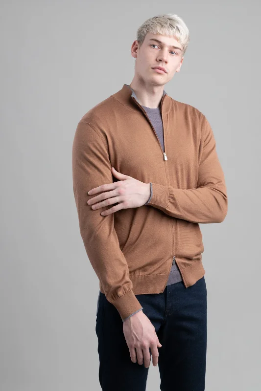 Men's Sweaters with Straight-Cut ShapesBrown Zip-Up Sweater