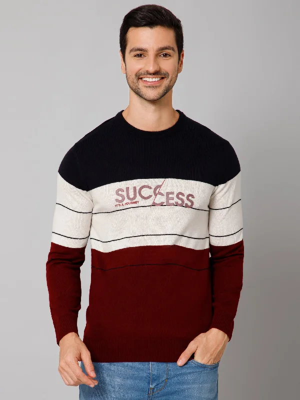 Elegant Men's Shawl-Collar SweatersPrinted Maroon Full Sleeves Round Neck Regular Fit Casual Sweater for Men