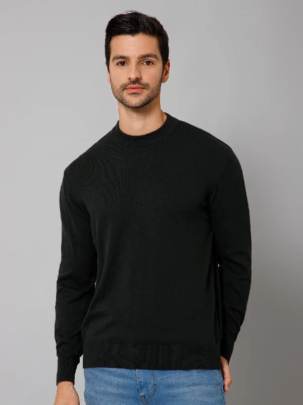 Men's Sweaters with A-Line ShapesSolid Bottle Green Full Sleeves Round Neck Regular Fit Casual Sweater for Men