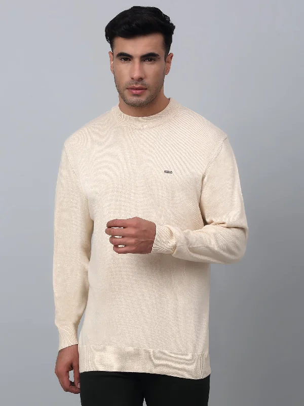 Men's Sweaters in Earthy TonesSolid Beige Full Sleeves Round Neck Light Winter Wear Casual Sweater for Men