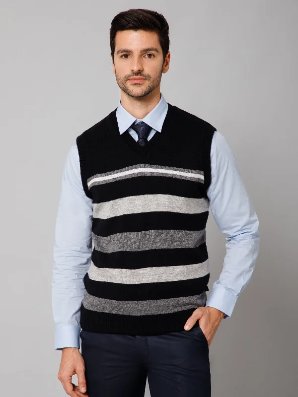 Men's Sweaters with Button-Down PlacketsStripe Black Sleeveless V Neck Regular Fit Reversible Casual Sweater for Men