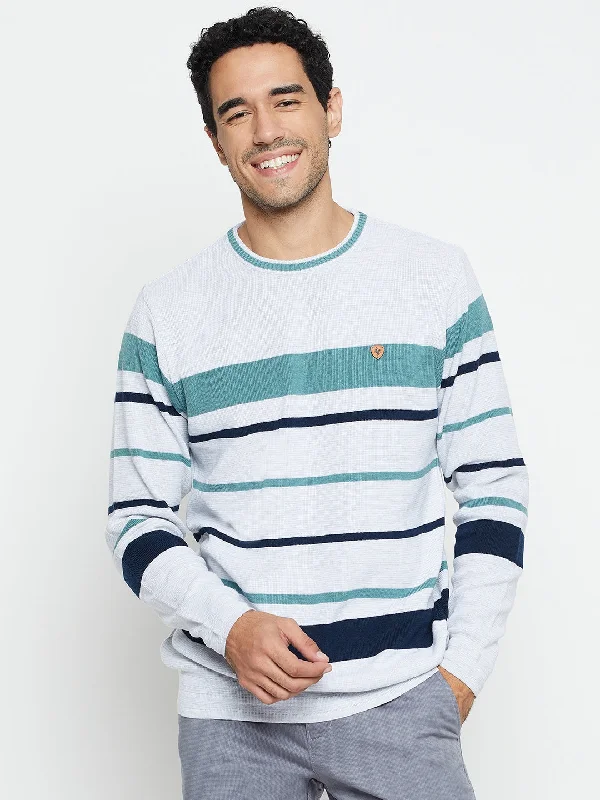 Men's Sweaters with Three-Quarter SleevesStriped Grey Full Sleeves Round Neck Regular Fit Casual Sweater for Men