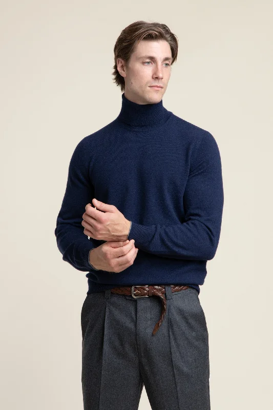 Men's Sweaters with Raglan SleevesNavy Cashmere Rollneck