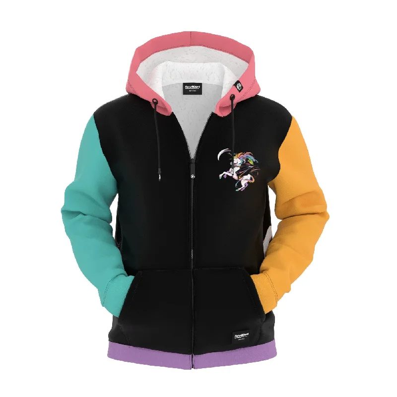 Men's Hoodies with Pass-Through PocketsDeath Unicorn Zip Up Hoodie