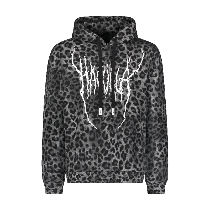 Men's Hoodies with Contrast Fabric PanelsDEMON ANIMAL HOODIE GREY LEOPARD