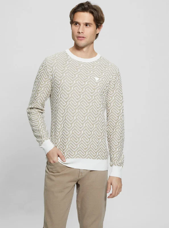 Men's Sweaters for Cold WeatherEco Green Geometric Print Knit Jumper