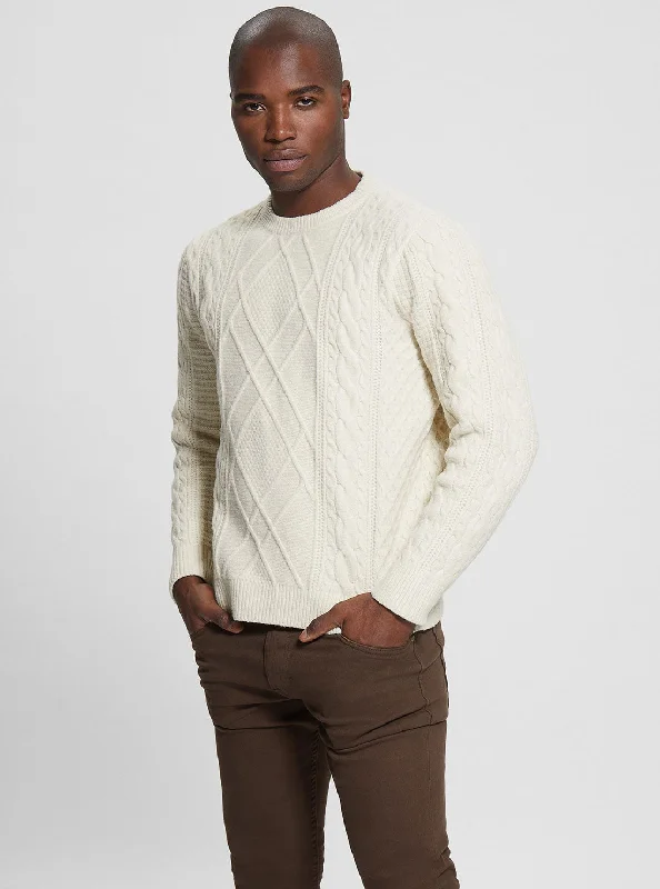 Men's Sweaters with Ribbed CuffsEco Pearl Cable Knit Jumper