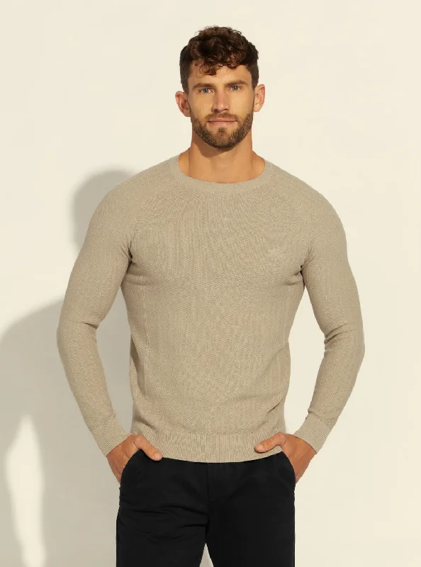 Men's Sweaters with Intarsia DesignsEco Stone Beige Miles Harringbone Knit Top