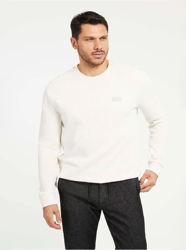 Men's Sweaters with Belt AttachmentsEco White Tech Stretch Long Sleeve Jumper