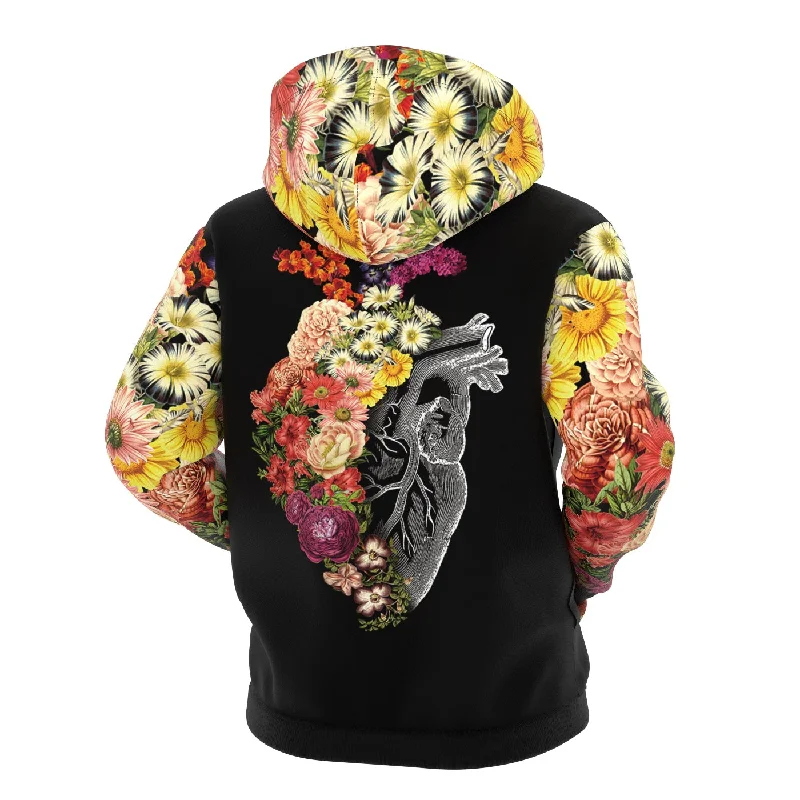 Men's Hoodies with Built-In HeadphonesFlower Heart Zip Up Hoodie