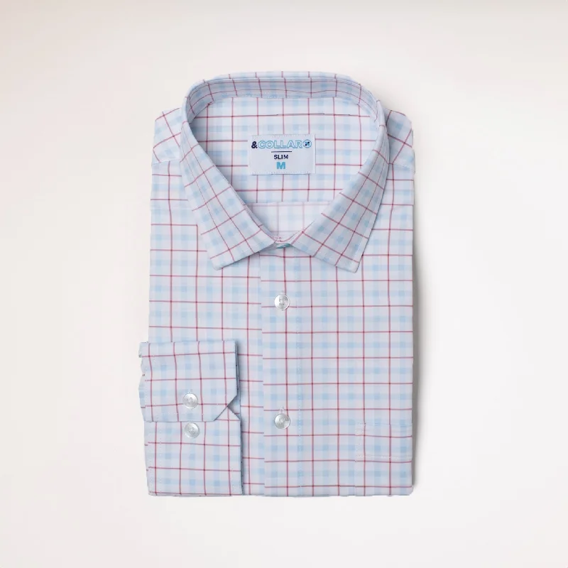 Versatile Men's Short-Sleeve ShirtsRange Shirt - White w/ Red and Blue Windowpane