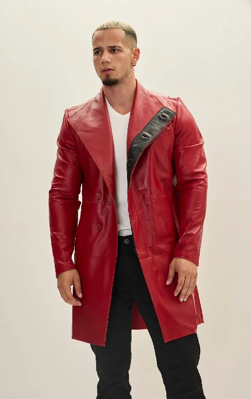 Trendy Men's Anorak JacketsGenuine Leather Rebel Jacket - Red Black