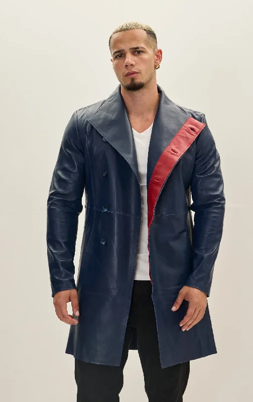 Men's Coats Made in ItalyGenuine Leather Rebel Jacket - Navy Red