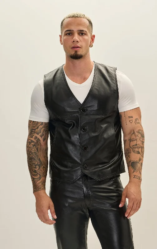 Men's Coats for SpringGenuine Leather Vest - Black