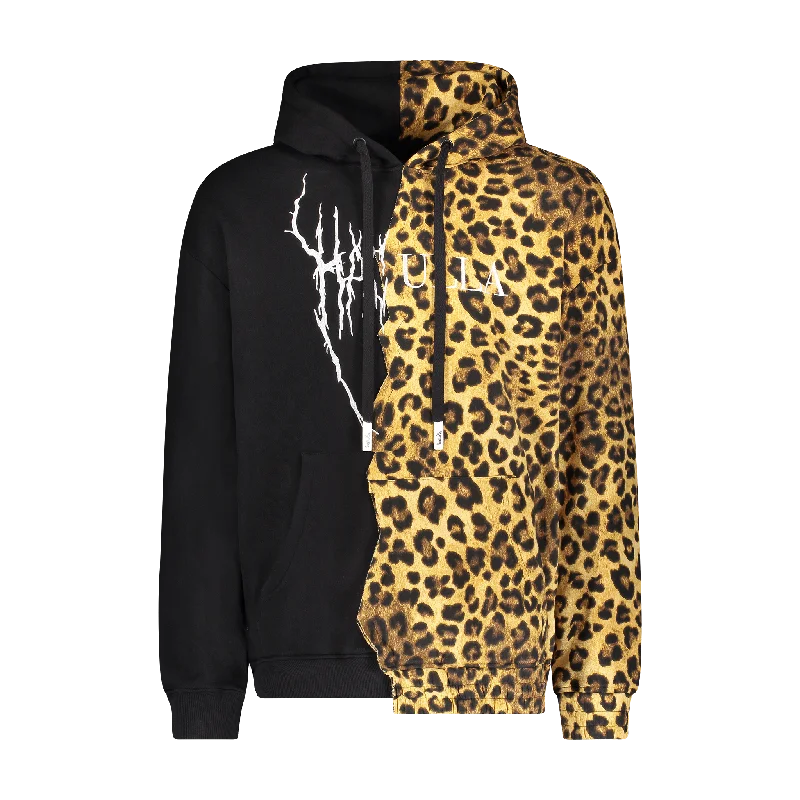 Men's Hoodies for WorkoutHALF ANIMAL HOODIE BLACK/LEOPARD