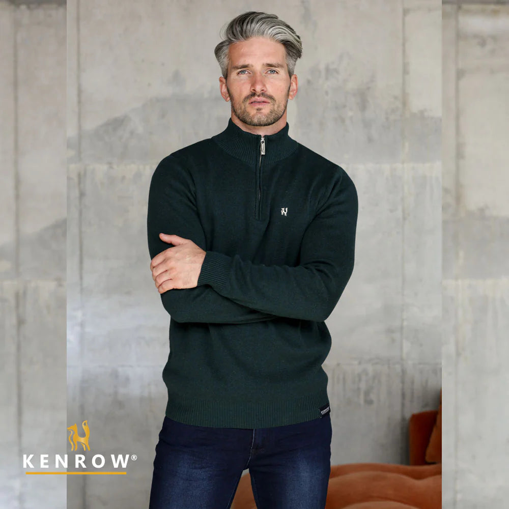 Men's Sweaters with Relaxed FitsKenrow Half Zip Jumper -Teal Melange