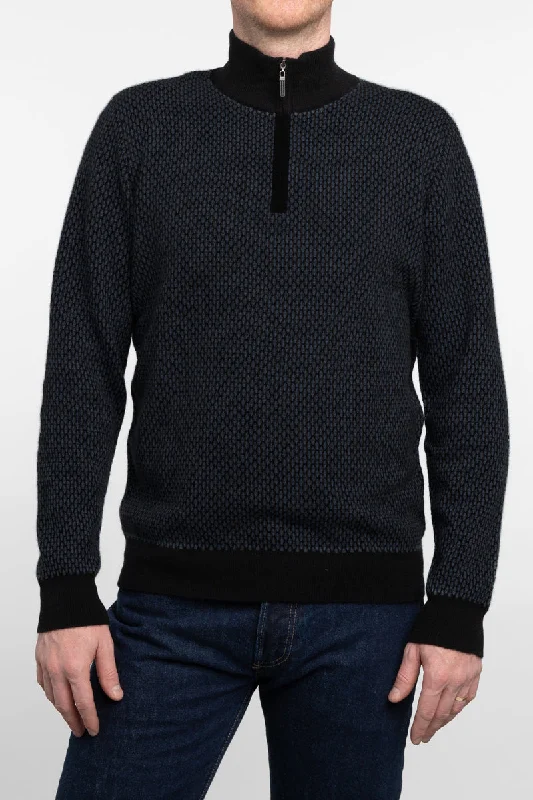 Men's Sweaters with High-Low HemlinesKinross Cashmere Geo Jacquard Qtr Zip Mock