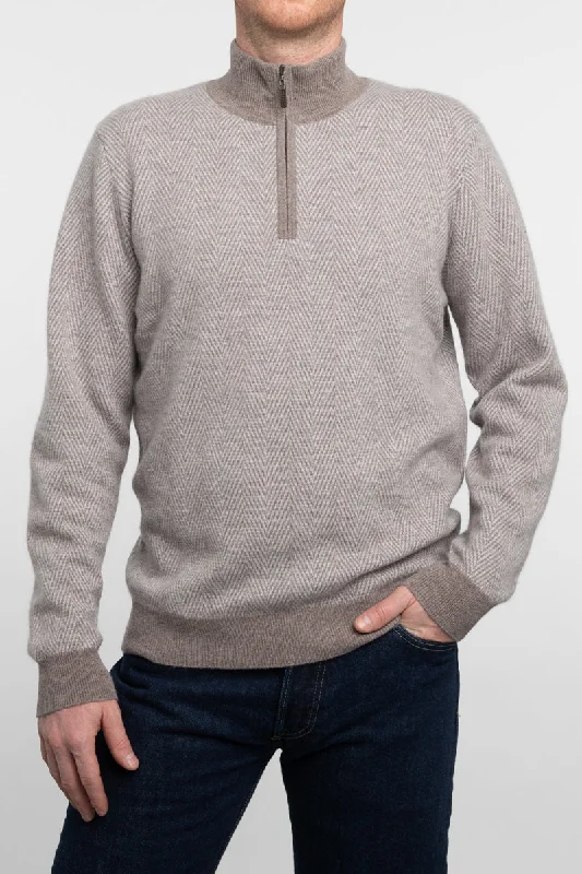 Men's Sweaters with Set-In SleevesKinross Cashmere Herringbone Qtr Zip Mock