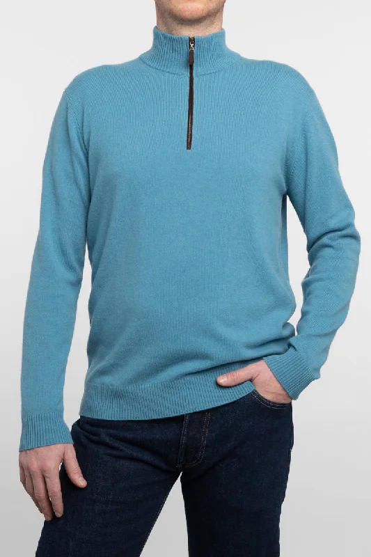 Men's Sweaters with Hooks and LoopsKinross Cashmere Suede Trim Qtr Zip Mock