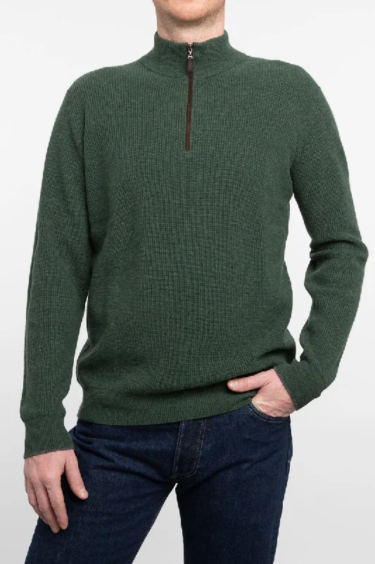 Men's Sweaters with BeadsKinross Cashmere Suede Trim Rib Qtr Zip Mock