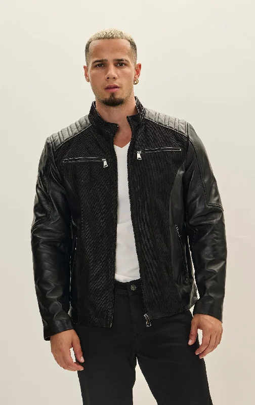 Men's Coats with Breathable FabricLeather Bomber Jacket - Black Suede