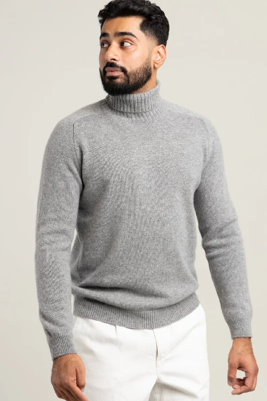 Men's Sweaters with ZippersLight Grey Cashmere Rollneck Sweater