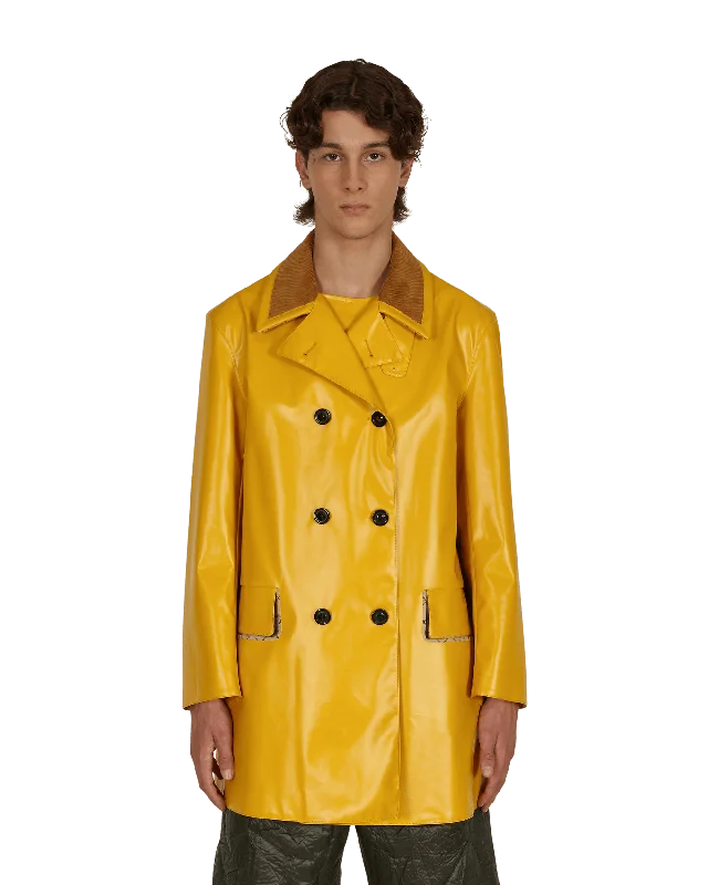 Men's Coats for AutumnCoated Cotton Double Breasted Raincoat Yellow