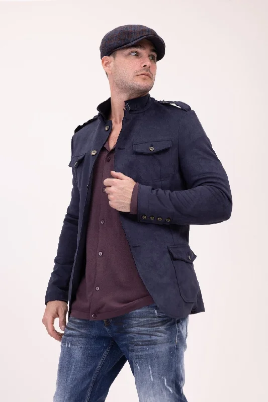 Men's Coats with HoodsFaux Suede Safari Jacket - Navy